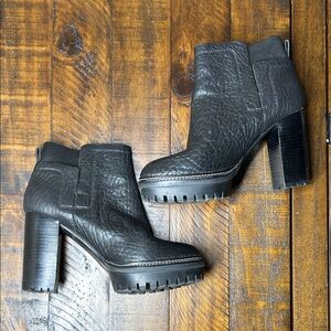 Vince Camuto Textured Black Soft Leather Platform Heeled Booties | Size 8.5